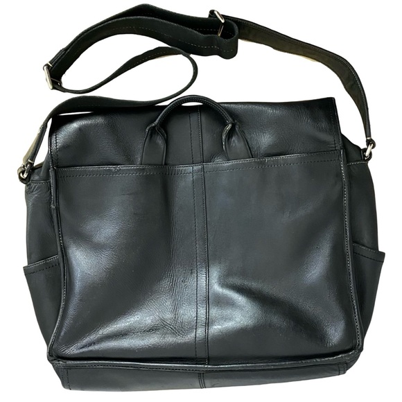 Coach Leather Messenger Bag Briefcase Mens Unisex Large Black Pockets - Picture 2 of 16